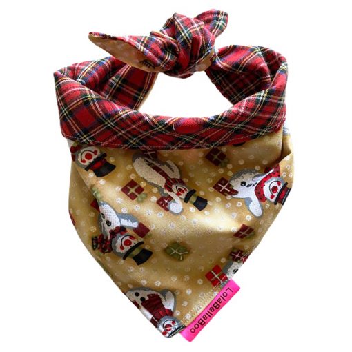 LolaBellaBoo Snowman Bandana - Beige and Tartan