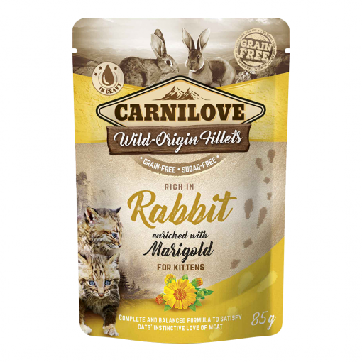Carnilove Rabbit enriched with Marigold for Kittens (Wet Food Pouches) 24x85g