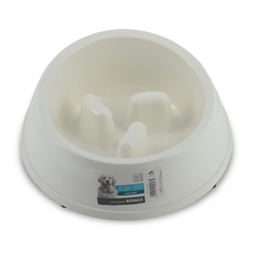 M-PETS Melamine High Back Slow Down Bowl White 1400ml