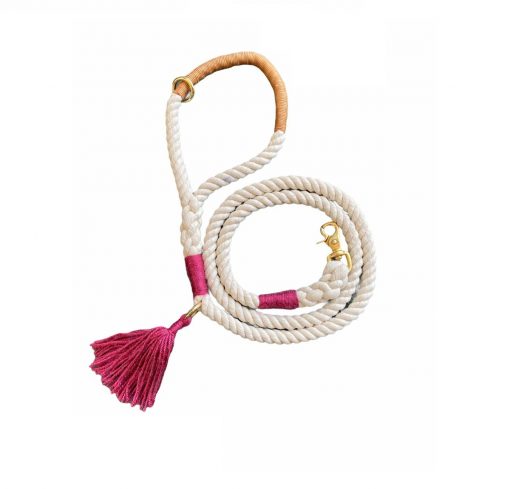 Organic Cotton Rope Leash Raspberry Tassel